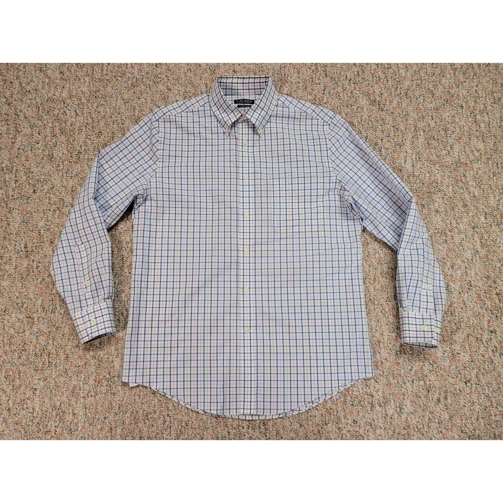 Lauren Ralph Lauren Shirt Mens Medium Check Oxford Button Down Stretch Fabric